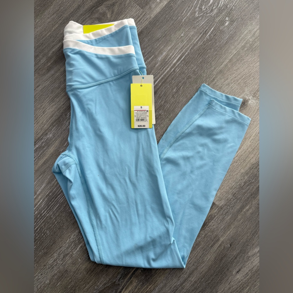 NWT Light Blue 7/8 length Leggings with White Stripe